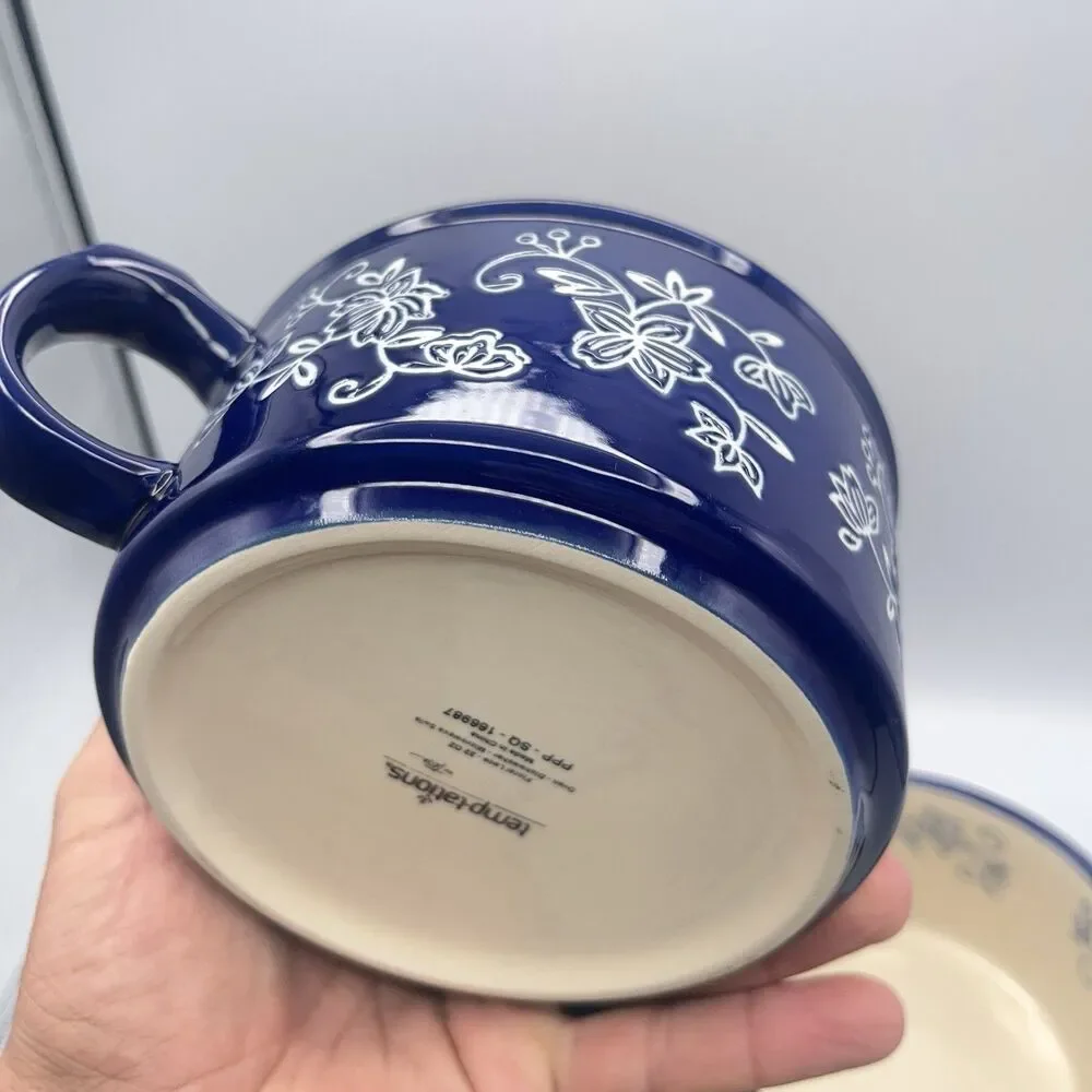 4 Temp-tations By Tara Blue Floral Lace Soup Mug Handle PPP-SQ-166987